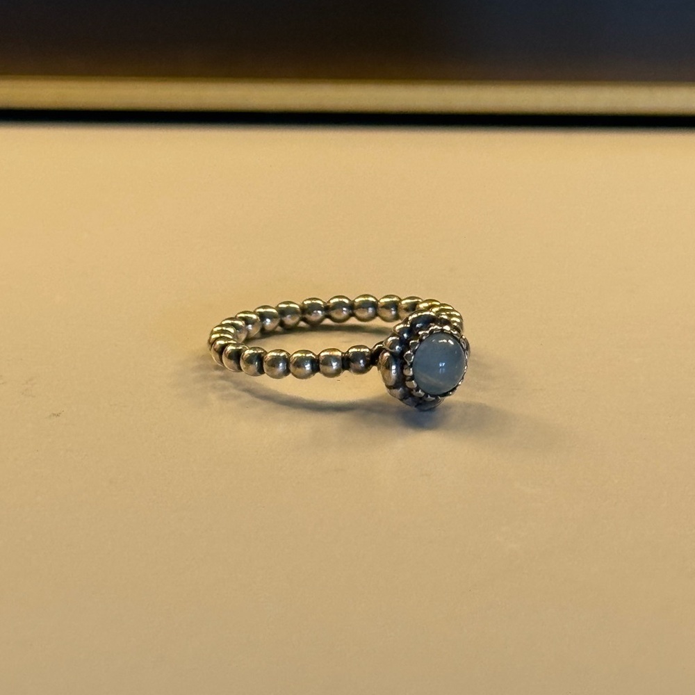 Silver Pandora Beaded Ring with Opal Stone
